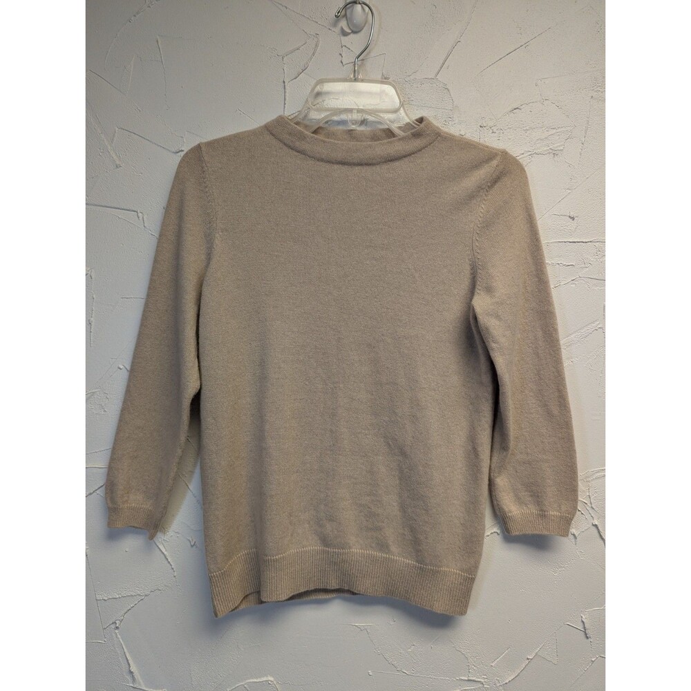 100% Cashmere Sweater Women S? Beige Tan Crewneck 3/4 Sleeve Soft Knit Pullover